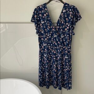 Kaileigh Navy Floral Wrap Mini Dress with Pink & Cream Blooms